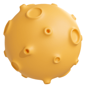 A smooth, orange-yellow spherical object with several craters and bumps, resembling a cartoon-style planet or a piece of cheese.