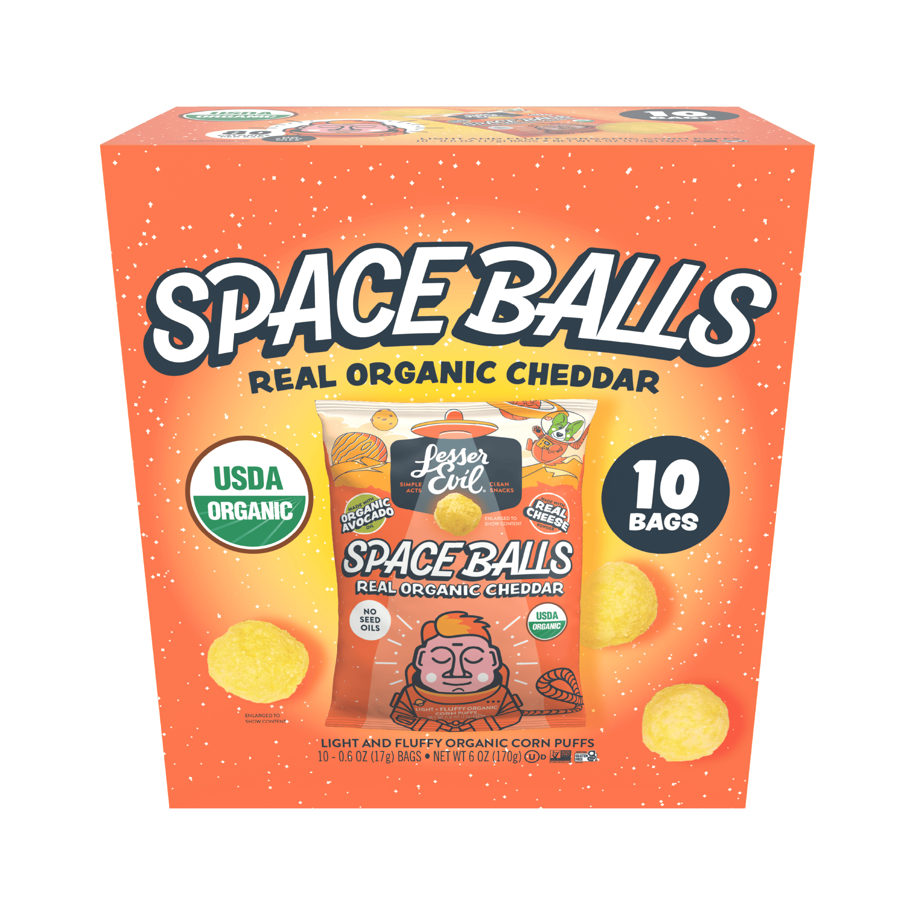 Real Cheddar Space Balls Snack Pack | LesserEvil Snacks | Cheese Balls