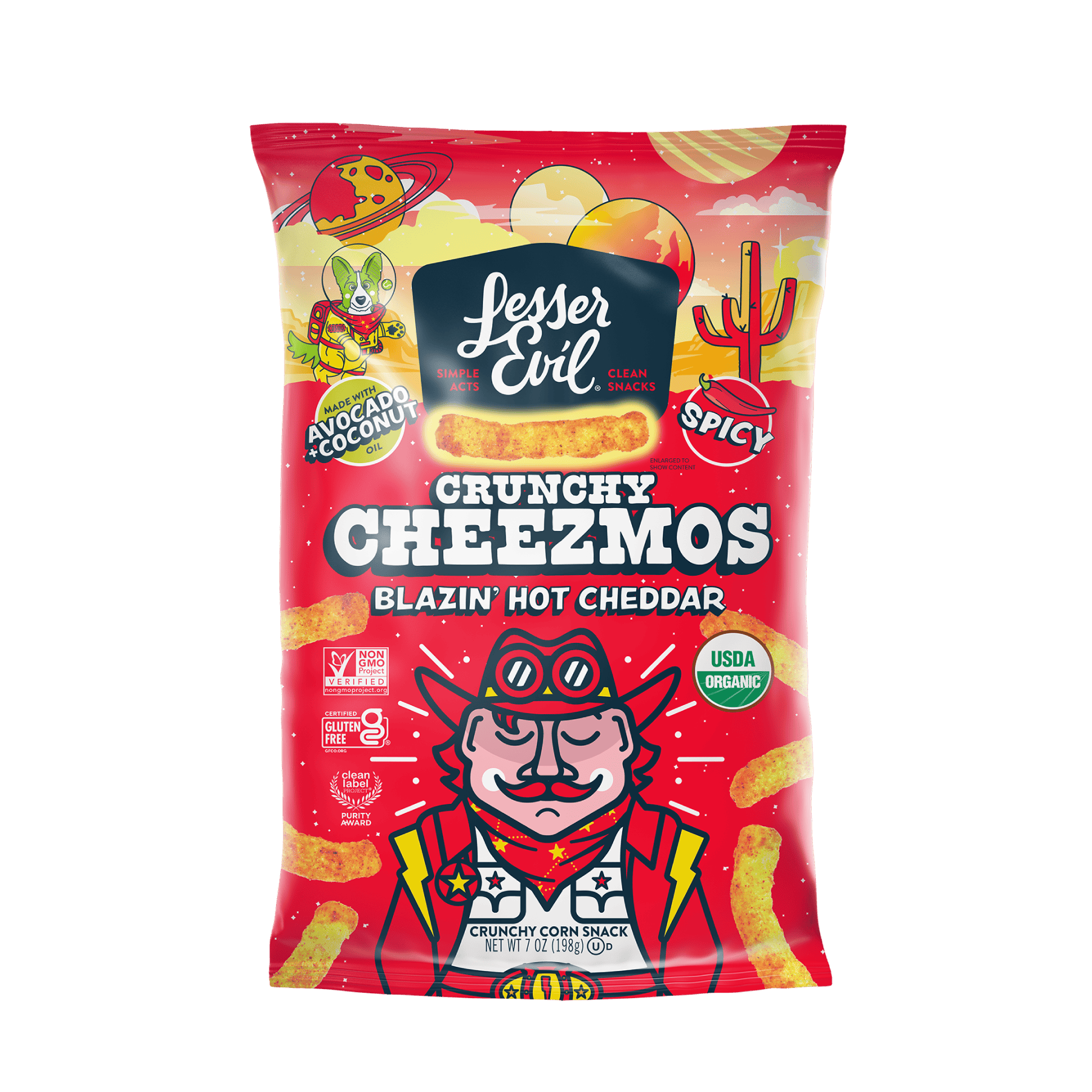 Blazin' Hot Cheddar Cheezmos | LesserEvil Snacks | Cheese Puffs