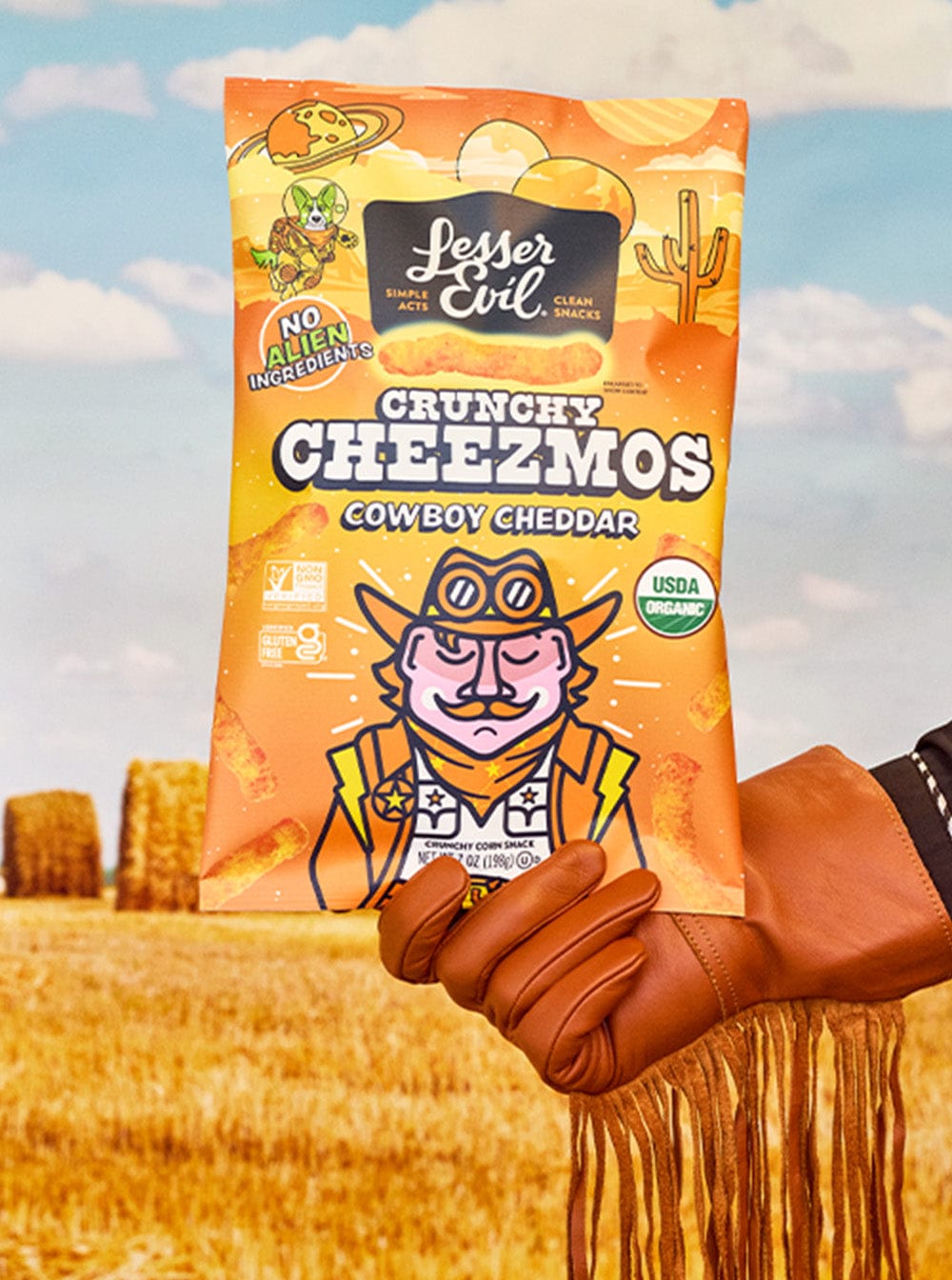 Cowboy Cheddar Cheezmos | LesserEvil Snacks | Cheese Puffs