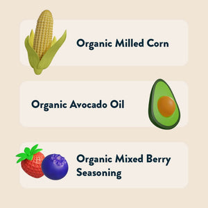 LesserEvil Berry Blast Cosmic Rings: Healthy snacks made with organic milled corn, avocado oil, and kid-friendly organic fruit powders.