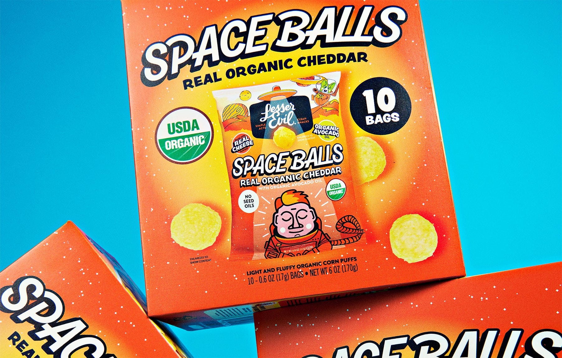 Real Cheddar Space Balls Snack Pack | LesserEvil Snacks | Cheese Balls