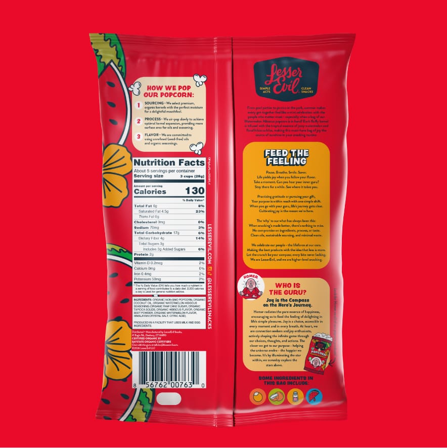 Watermelon Hibiscus Popcorn | LesserEvil Snacks | Organic Popcorn